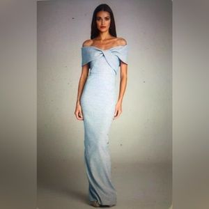 NWT Teri Jon by Rickie Freeman Metallic Twist Front Evening Gown